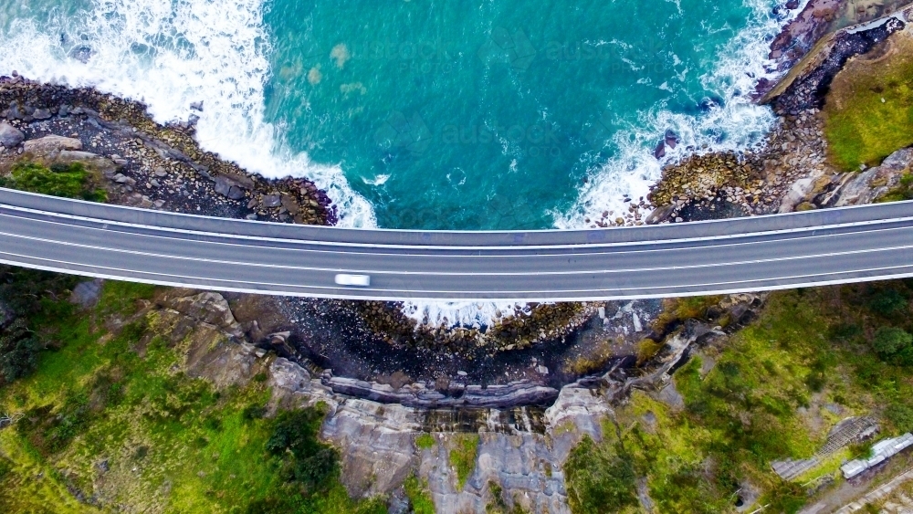Aerial view of the Sea Cliff Bridge between Coalcliff and Clifton - Australian Stock Image