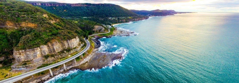 Aerial view of the Sea Cliff Bridge between Coalcliff and Clifton - Australian Stock Image