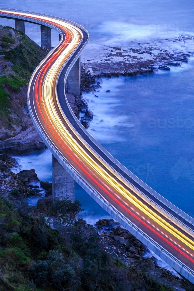 Aerial view of the Sea Cliff Bridge between Coalcliff and Clifton - Australian Stock Image