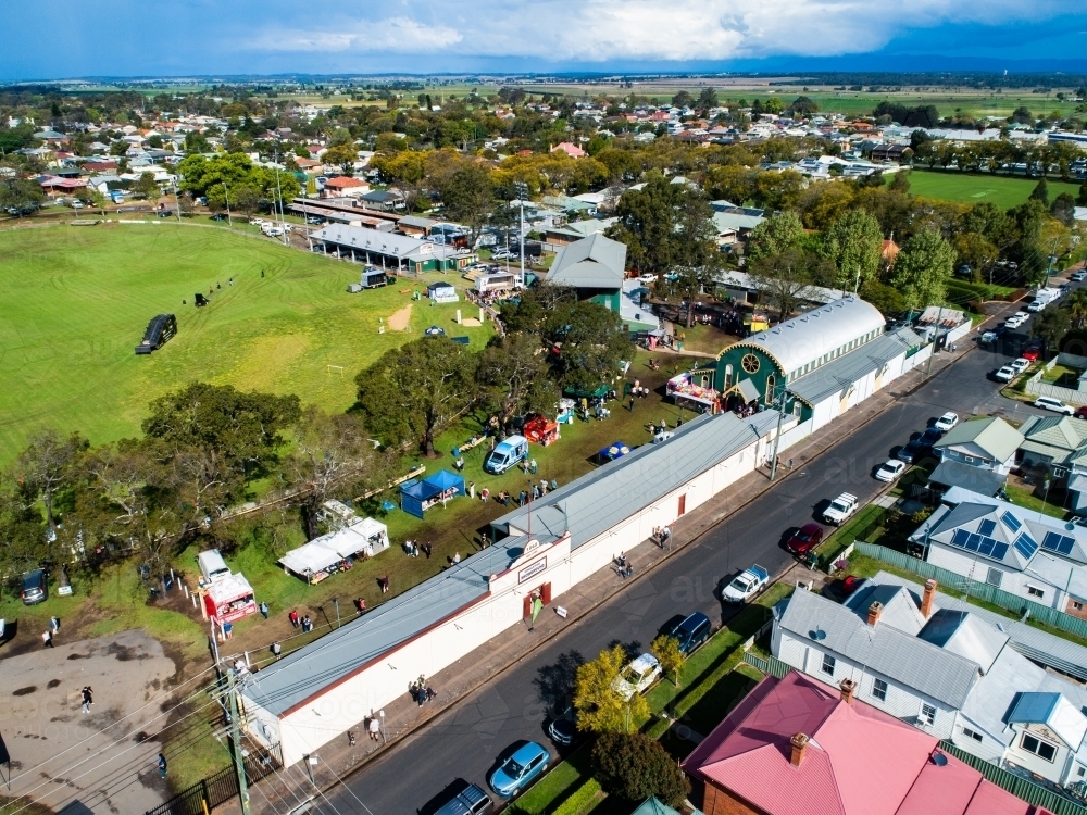 Aerial view of the showring at agricultural show fairground in country town of Singleton - Australian Stock Image