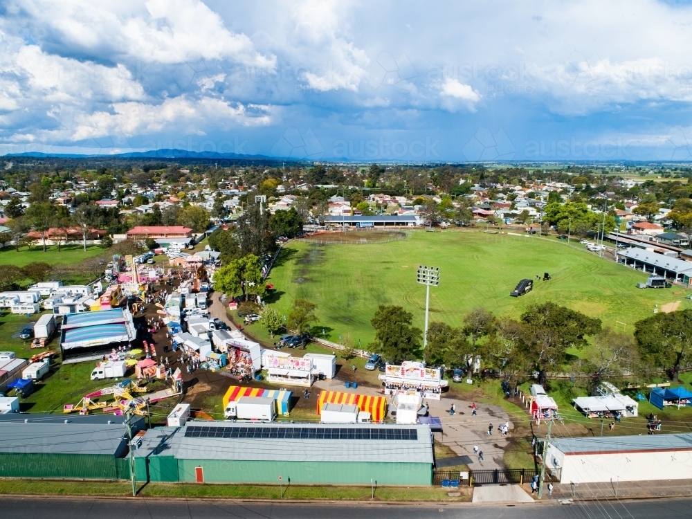 Image of Aerial view of the showring at agricultural show fairground in ...