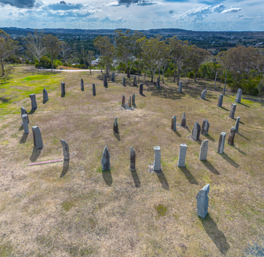Aerial view of the Standing Stones in Glen Innes, New South Wales, Australia - Australian Stock Image