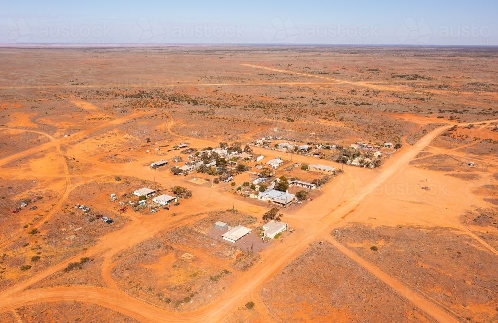 aerial view of the tiny outback town of Kingoonya in South Australia - Australian Stock Image