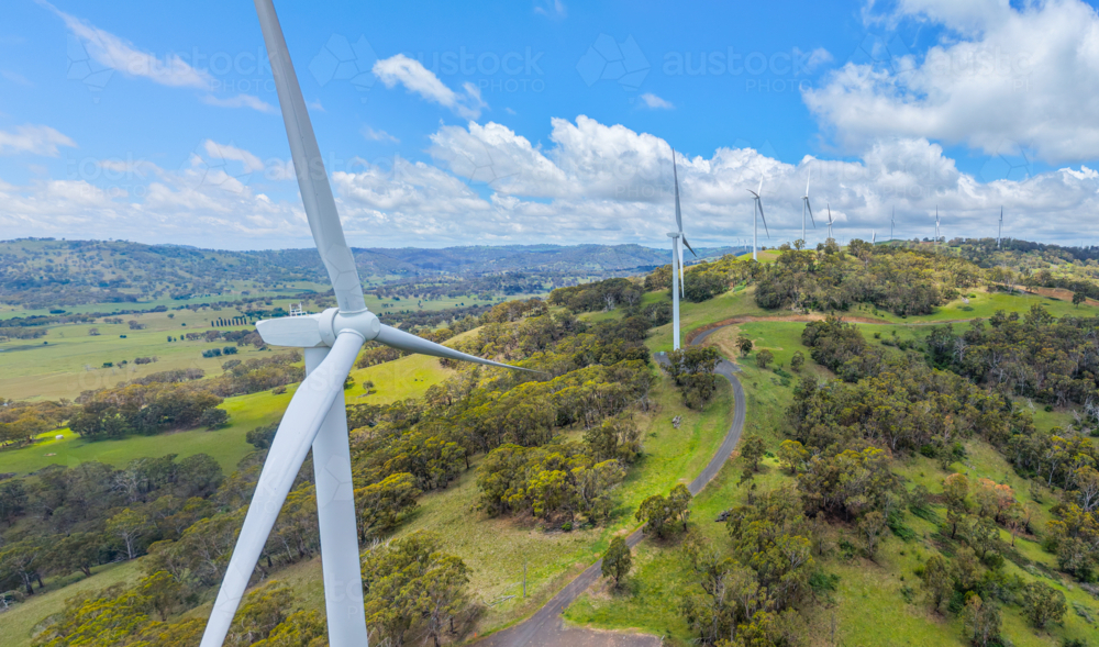 Aerial view of the White Rocks wind farm near Glen Innes, New South Wales, Australia - Australian Stock Image