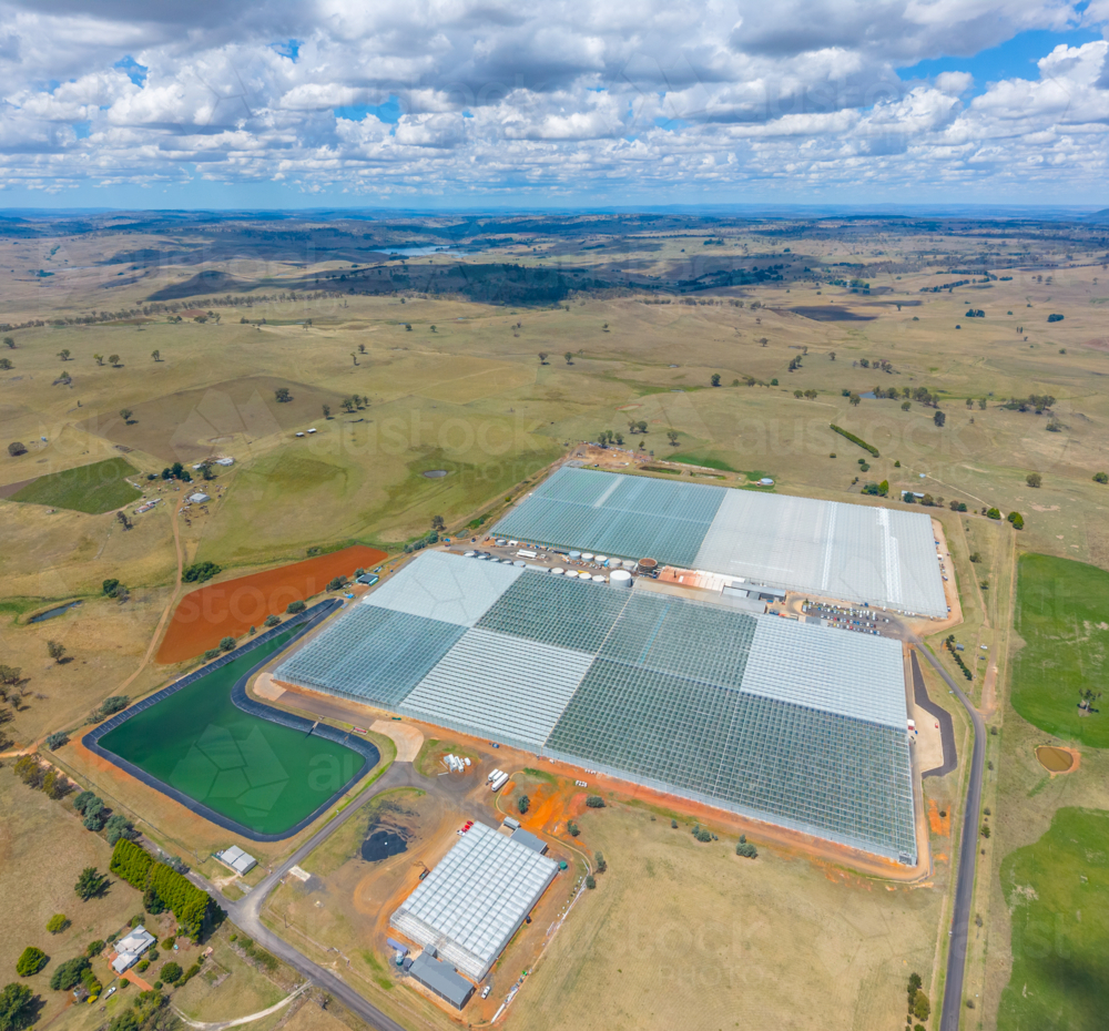 Aerial view of Tomato Farm in Guyra, New South Wales - Australian Stock Image