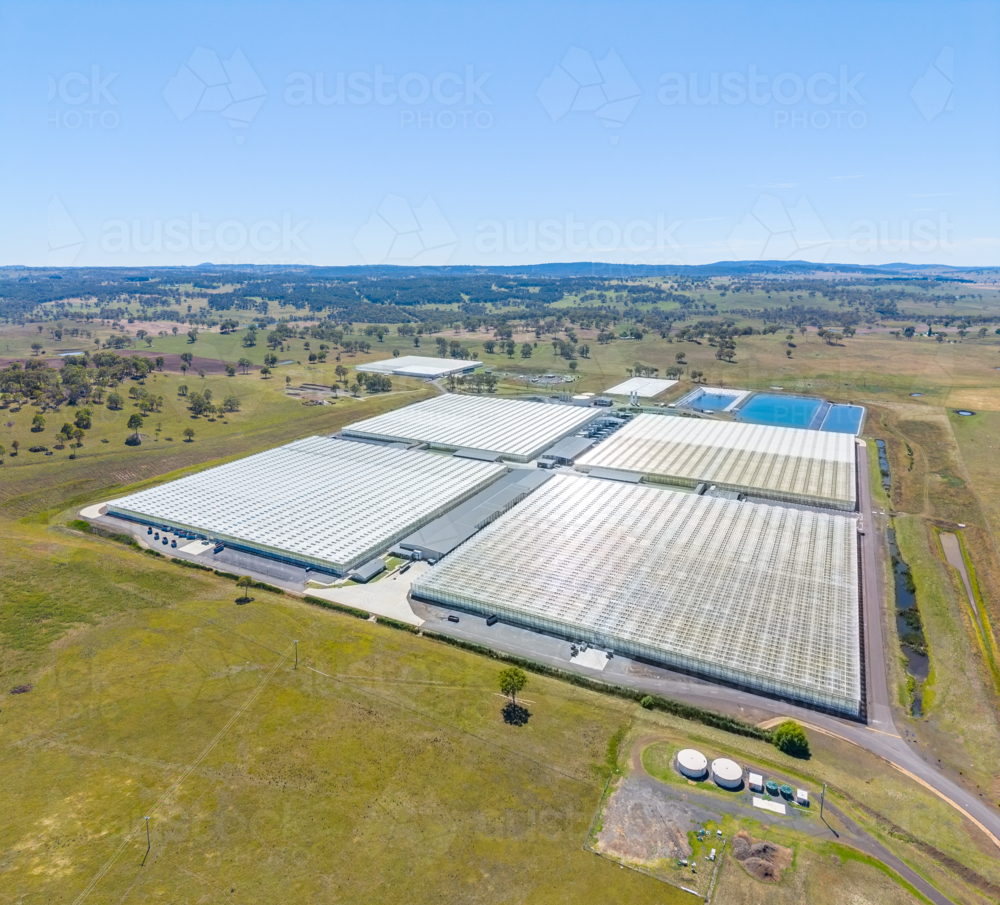 Aerial view of Tomato Farm in Guyra, New South Wales - Australian Stock Image