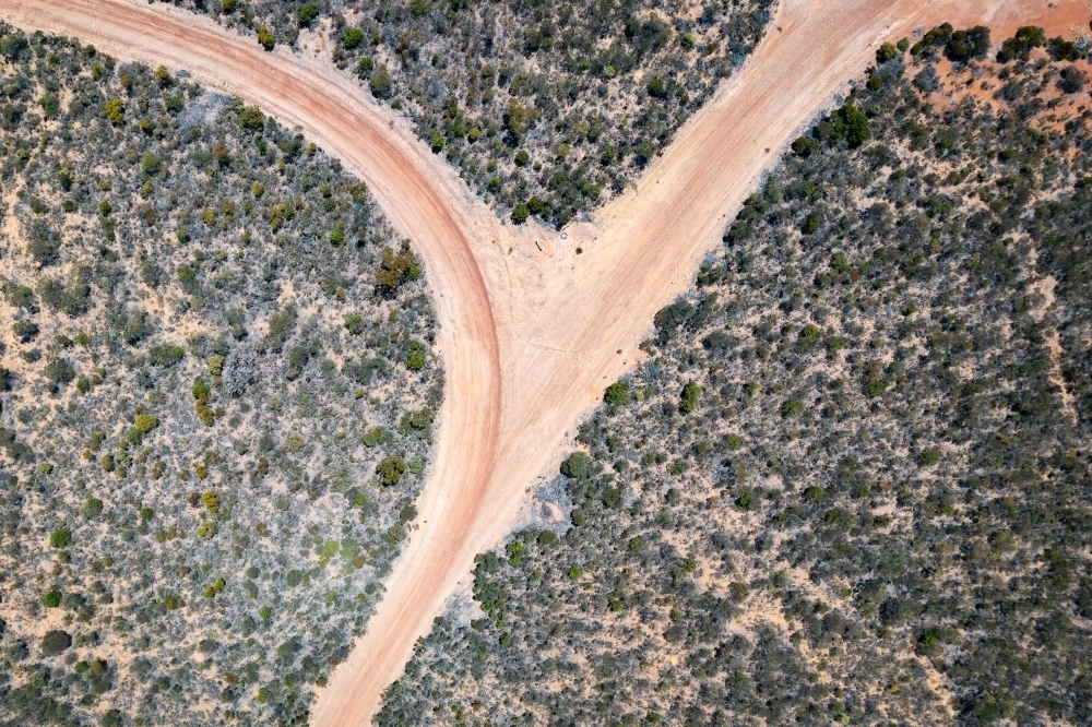 aerial view of track through bushland - Australian Stock Image