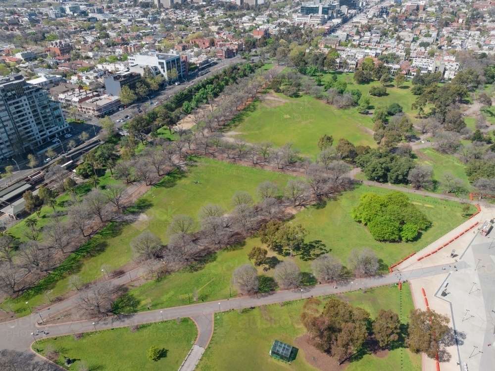 Aerial view of walking paths through an inner city park - Australian Stock Image