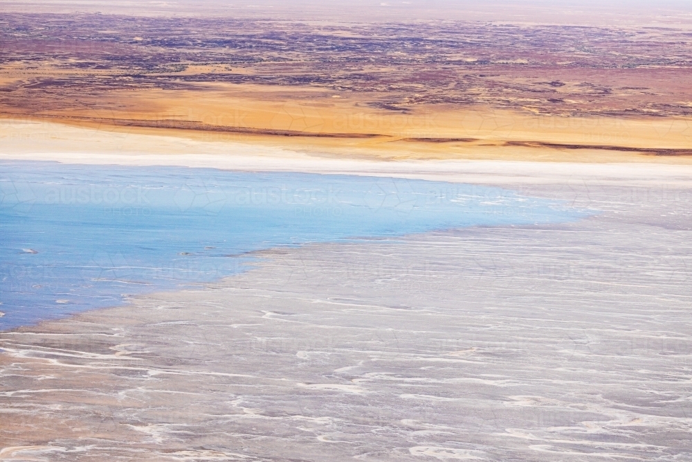 aerial view of water in Lake Eyre - Kati Thanda - Australian Stock Image