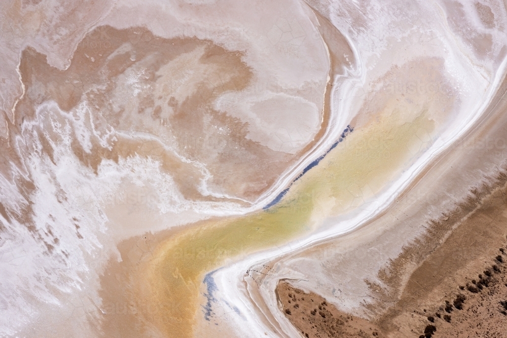aerial view of water in Lake Eyre - Kati Thanda - Australian Stock Image