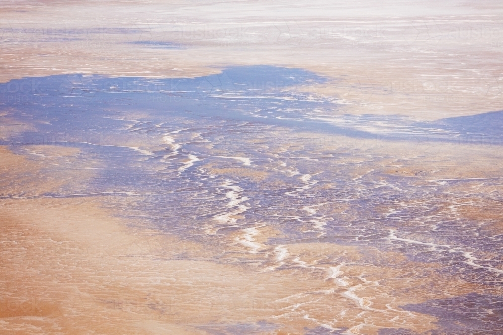 aerial view of water in Lake Eyre - Kati Thanda - Australian Stock Image