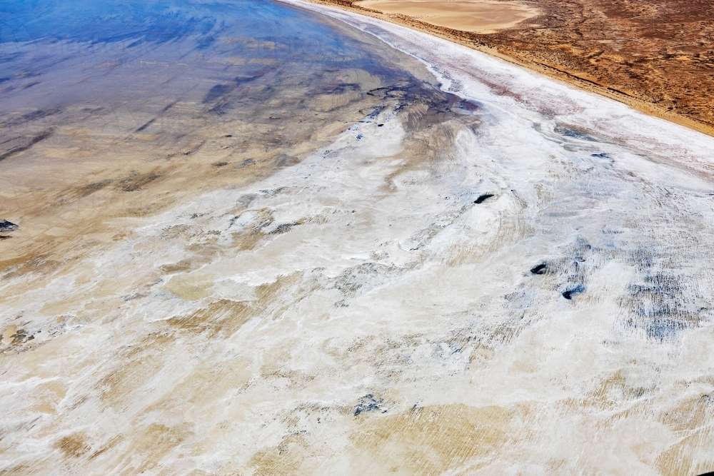 aerial view of water in Lake Eyre - Kati Thanda - Australian Stock Image