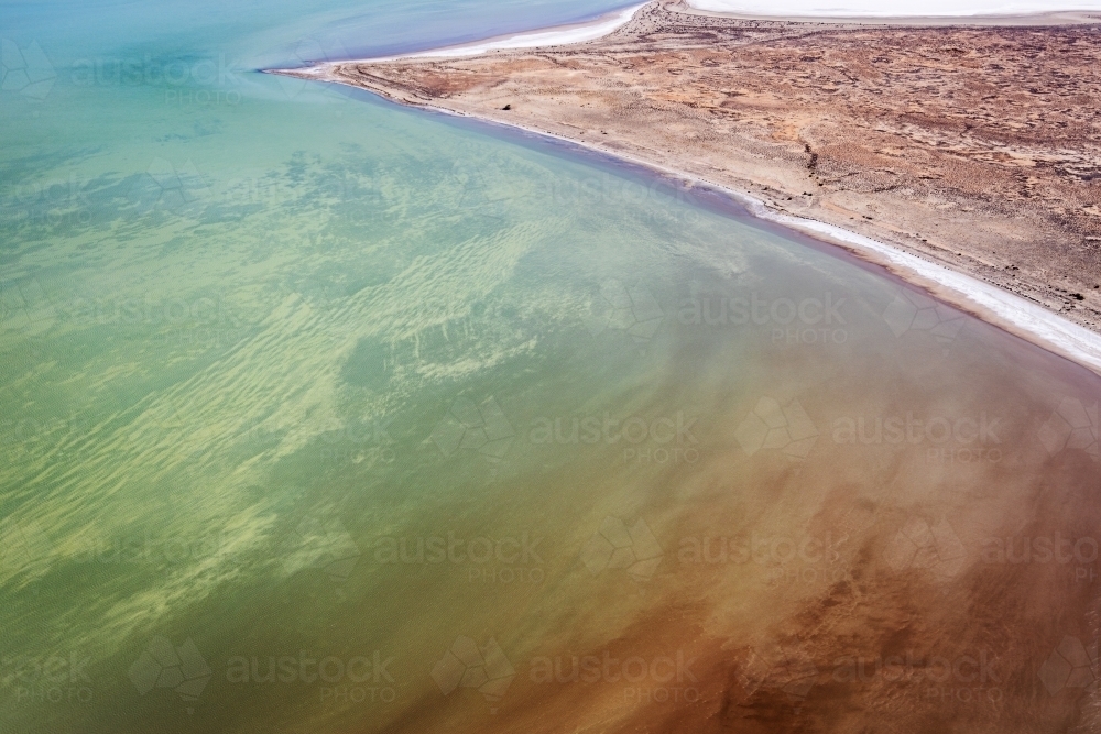 aerial view of water in Lake Eyre - Kati Thanda - Australian Stock Image