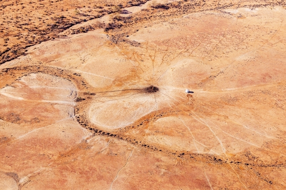 aerial view of watering point on outback property - Australian Stock Image