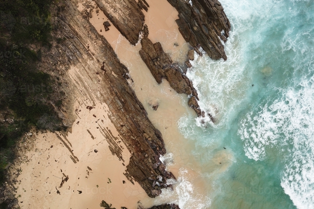 Aerial view of wild rocky beach - Australian Stock Image