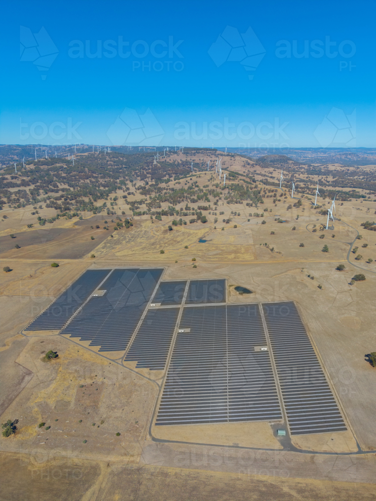 Aerial view of Wind and Solar Farm - Australian Stock Image