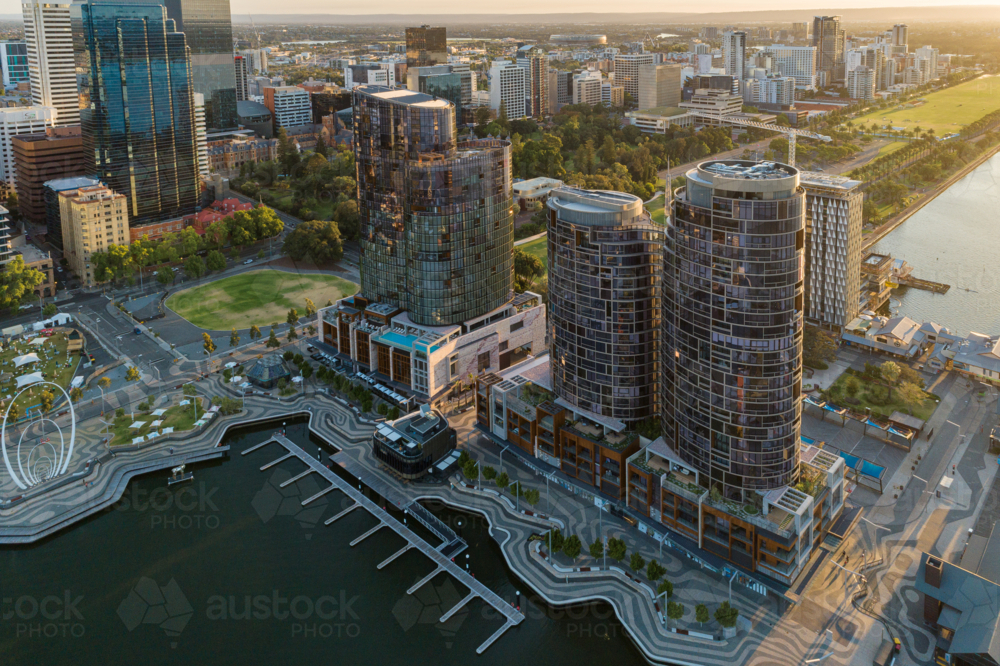 Aerial view over Elizabeth Quay Perth Western Australia - Australian Stock Image