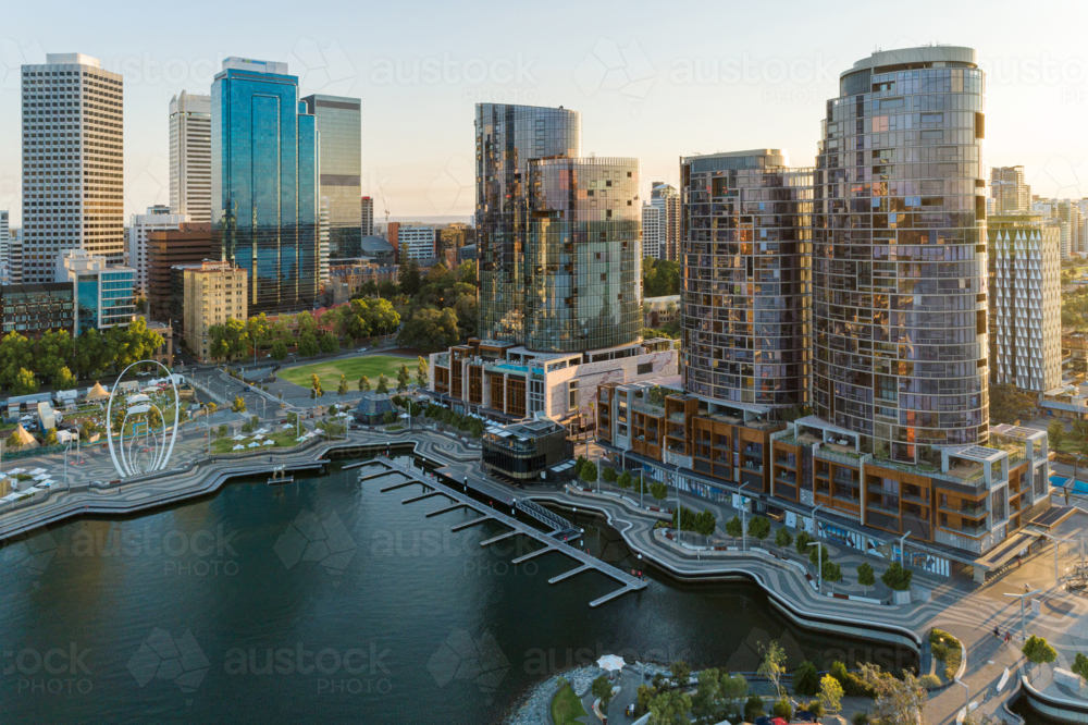 Aerial view over Elizabeth Quay Perth Western Australia - Australian Stock Image