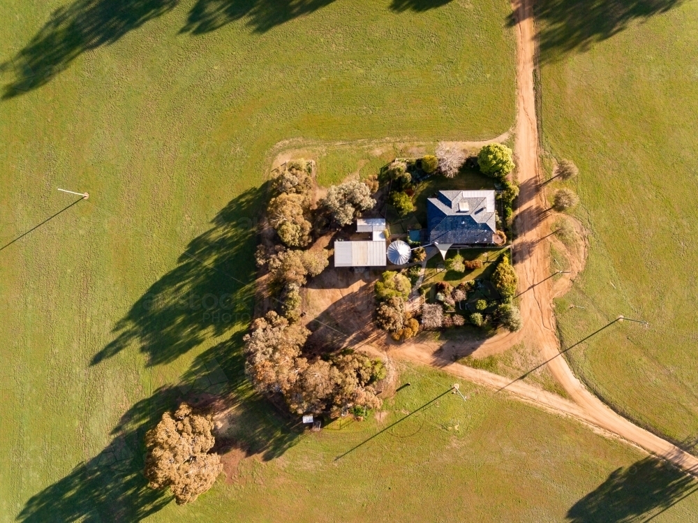 aerial view over homestead on a farm - Australian Stock Image