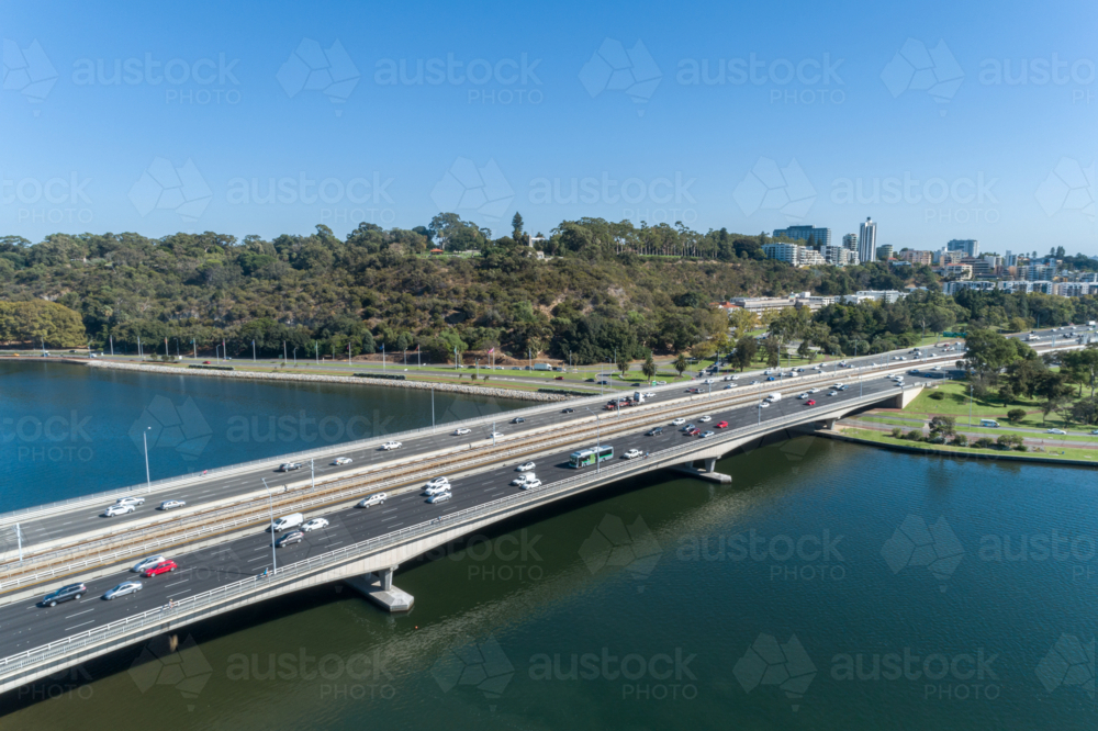 Aerial View Over Narrows Bridge Swan River Perth - Australian Stock Image