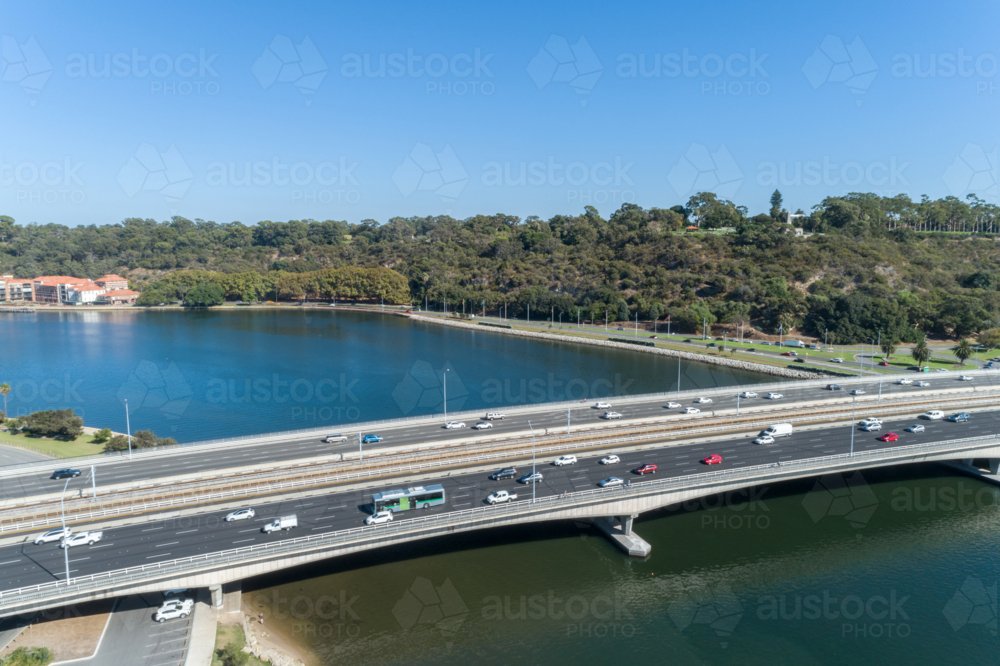 Aerial View Over Narrows Bridge Swan River Perth - Australian Stock Image