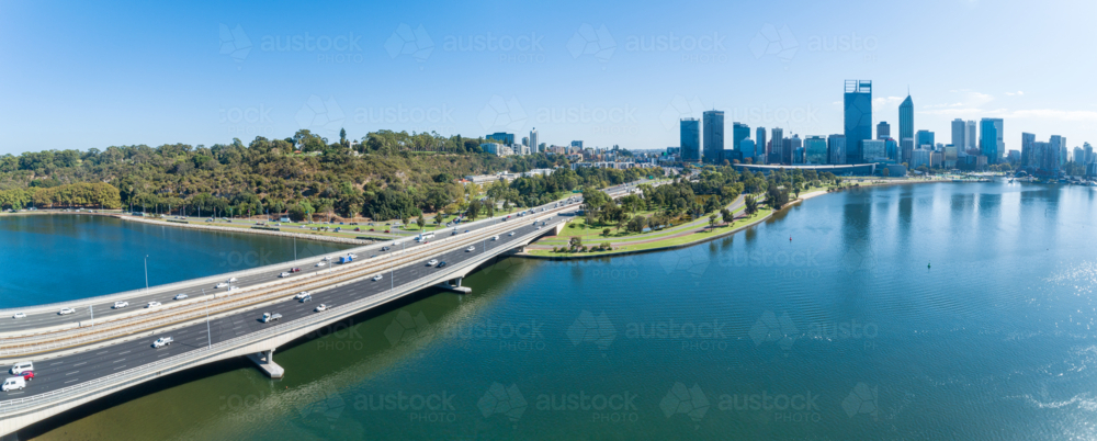 Image of Aerial View Over Narrows Bridge Swan River Perth - Austockphoto