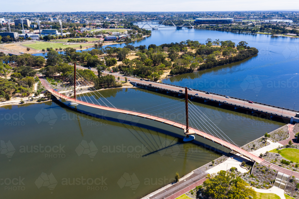 Aerial View Over New Boorloo footbridge Crossing Swan River Perth - Australian Stock Image