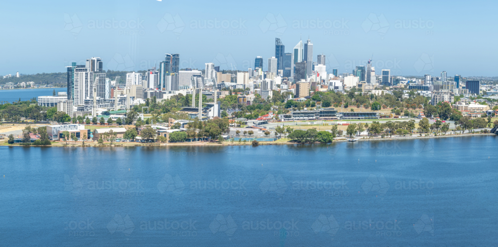 Aerial View Over Perth City Skyine & Swan River - Australian Stock Image