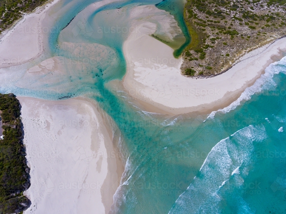 aerial view over the wilson inlet where it meets the sea - Australian Stock Image