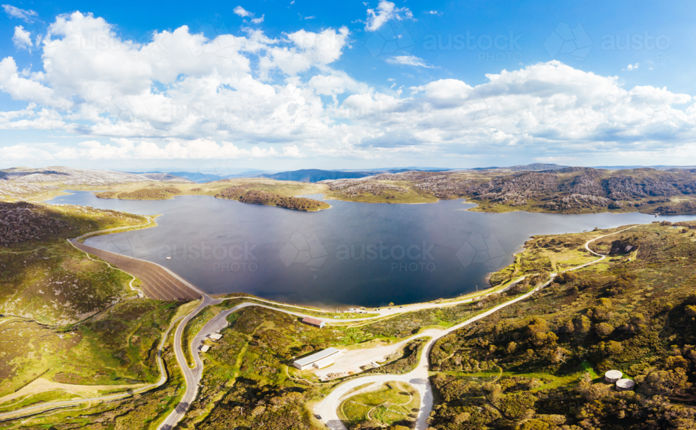 Aerial views of Rocky Valley on a hot summer's day near Falls Creek in Victoria, Australia. - Australian Stock Image
