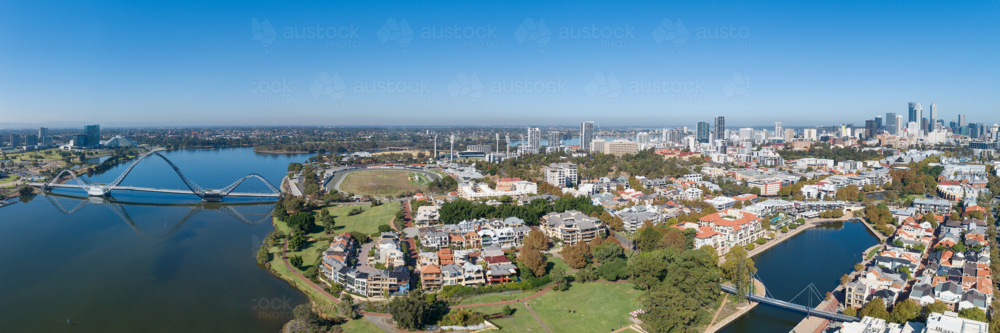 Aerial Views Over The Swan River Matagarup  Footbridge and Perth Sports Stadium - Australian Stock Image
