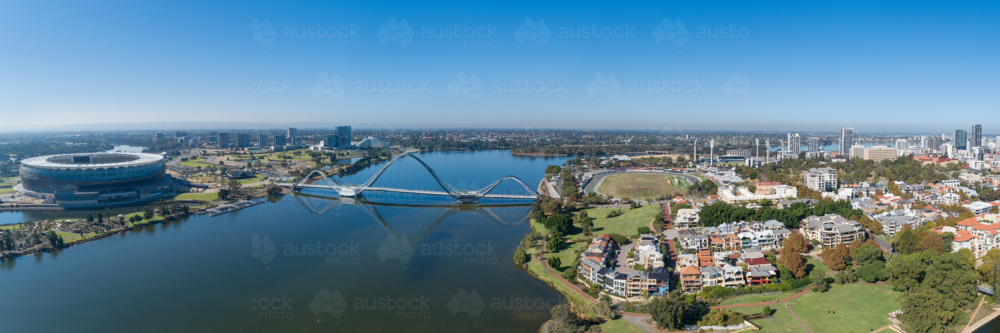Aerial Views Over The Swan River Matagarup  Footbridge and Perth Sports Stadium - Australian Stock Image