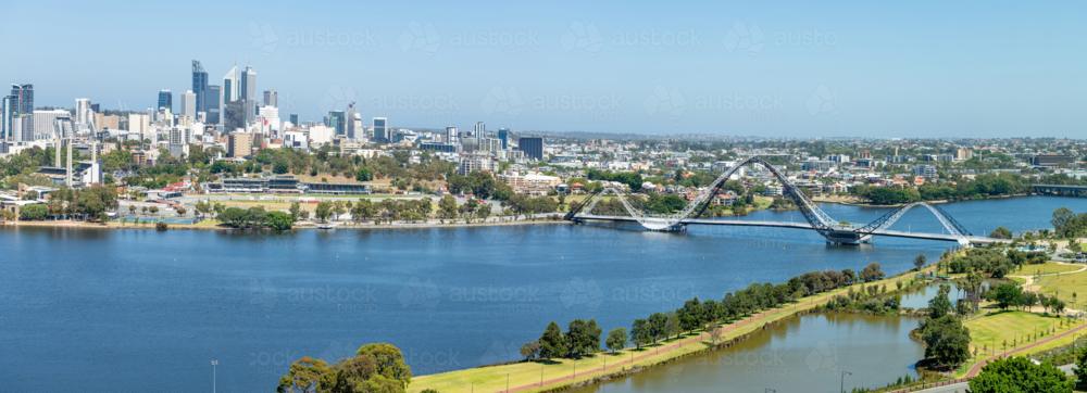 Aerial Views Over The Swan River Matagarup  FootBridge and Perth Sports Stadium - Australian Stock Image