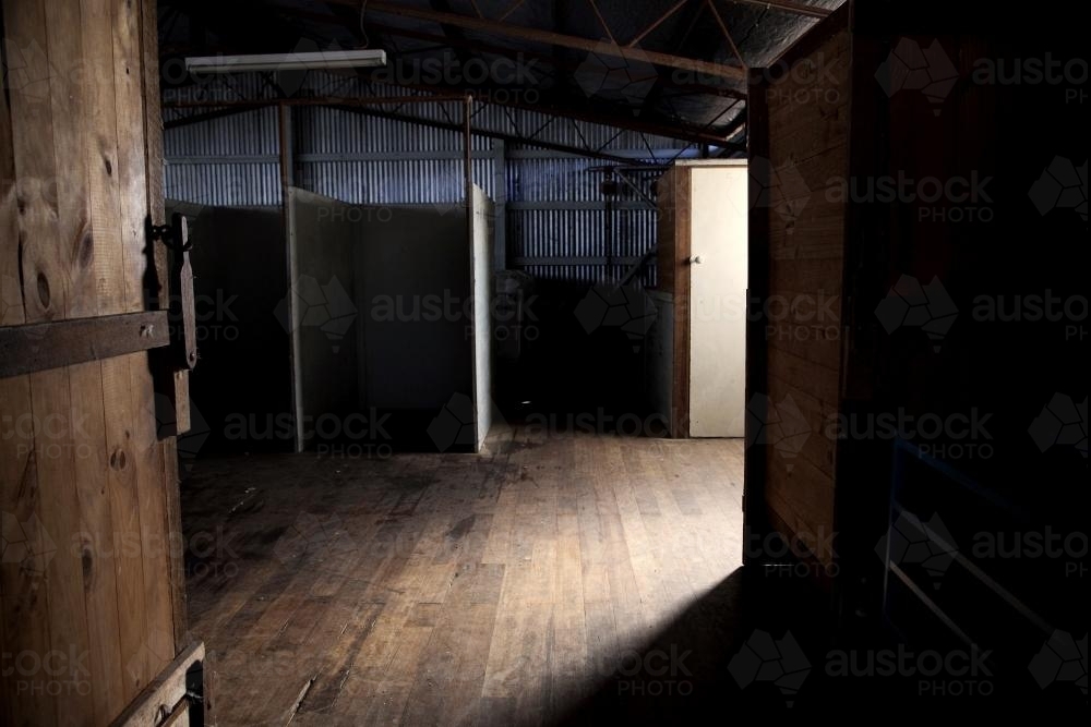 Afternoon light in an empty shearing shed - Australian Stock Image
