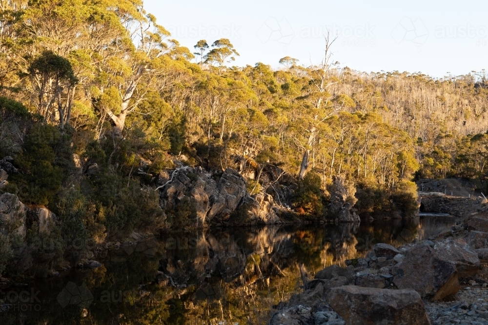Afternoon sun reflections on creek bed - Australian Stock Image