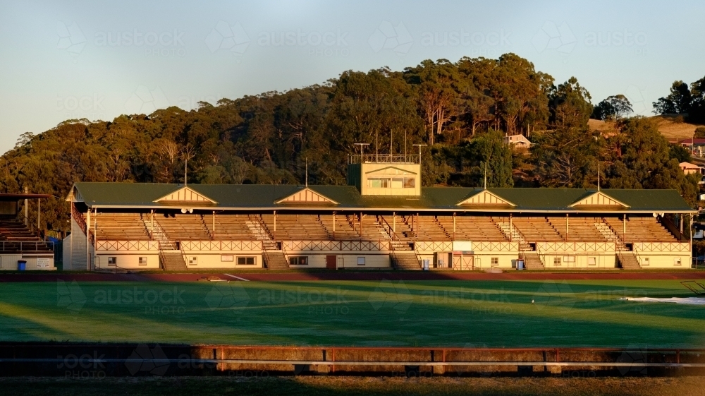 Afternoon sunlight on grandstand in Tasmania - Australian Stock Image