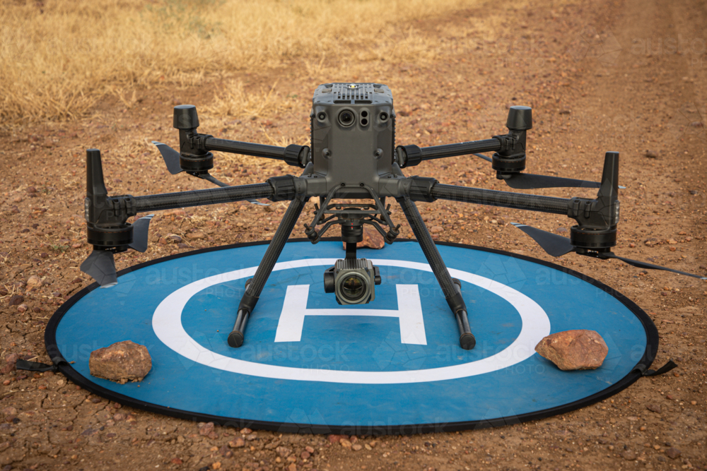 Agricultural drone on a landing mat - Australian Stock Image