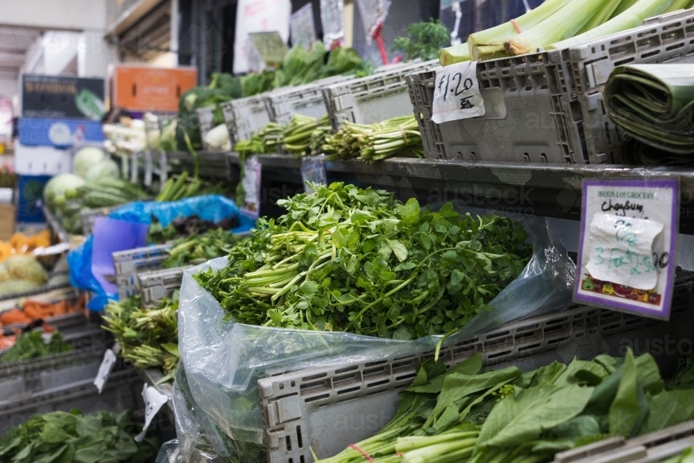 Image of Asian grocery market stall Austockphoto