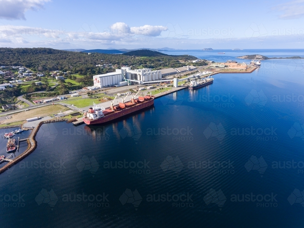 Albany port with grain silos and bulk carriers - Australian Stock Image