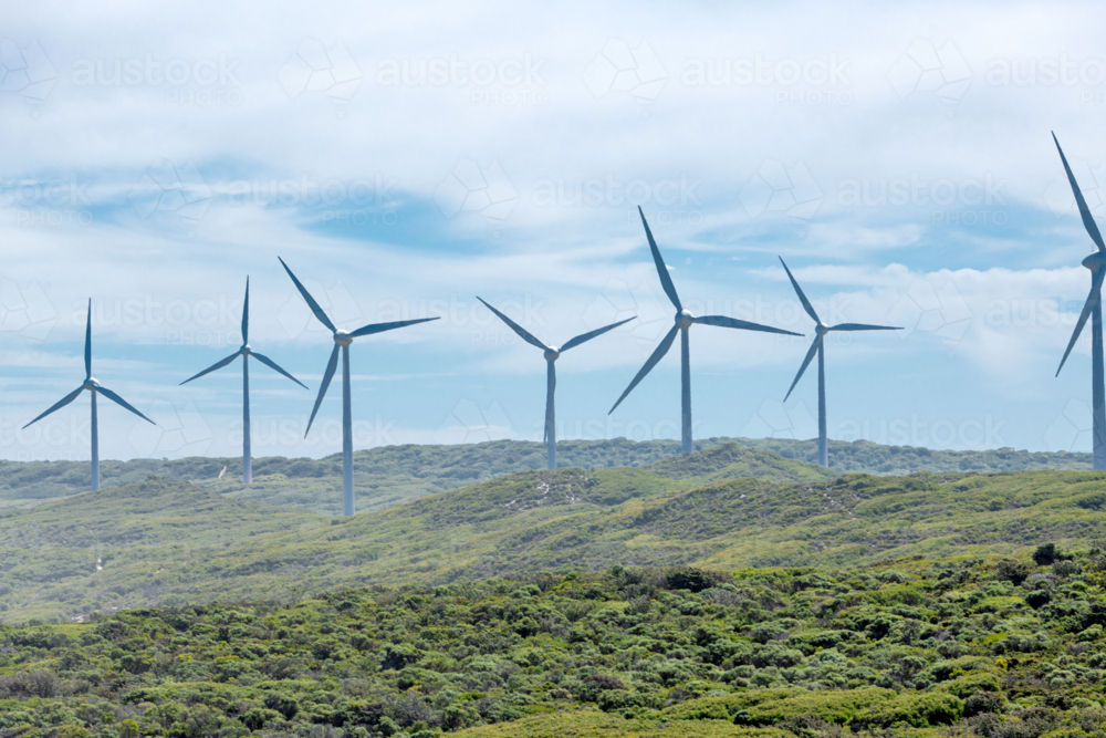 Albany Wind Farm Turbines Against Blue Skies - Australian Stock Image
