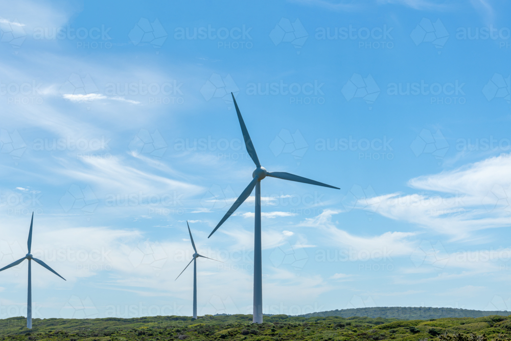 Albany Wind Farm Turbines Against Blue Skies - Australian Stock Image
