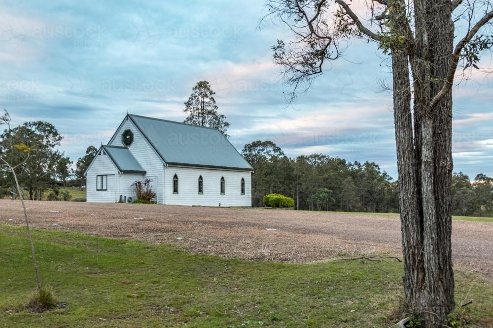 Allandale Country Church on a blue sunrise - Australian Stock Image
