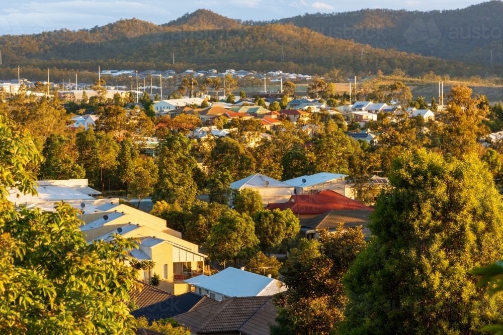 An Australian Suburb with a setting sun - Australian Stock Image