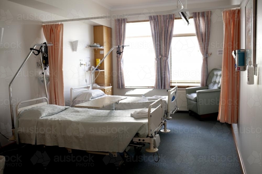 An empty hospital ward with two single beds - Australian Stock Image