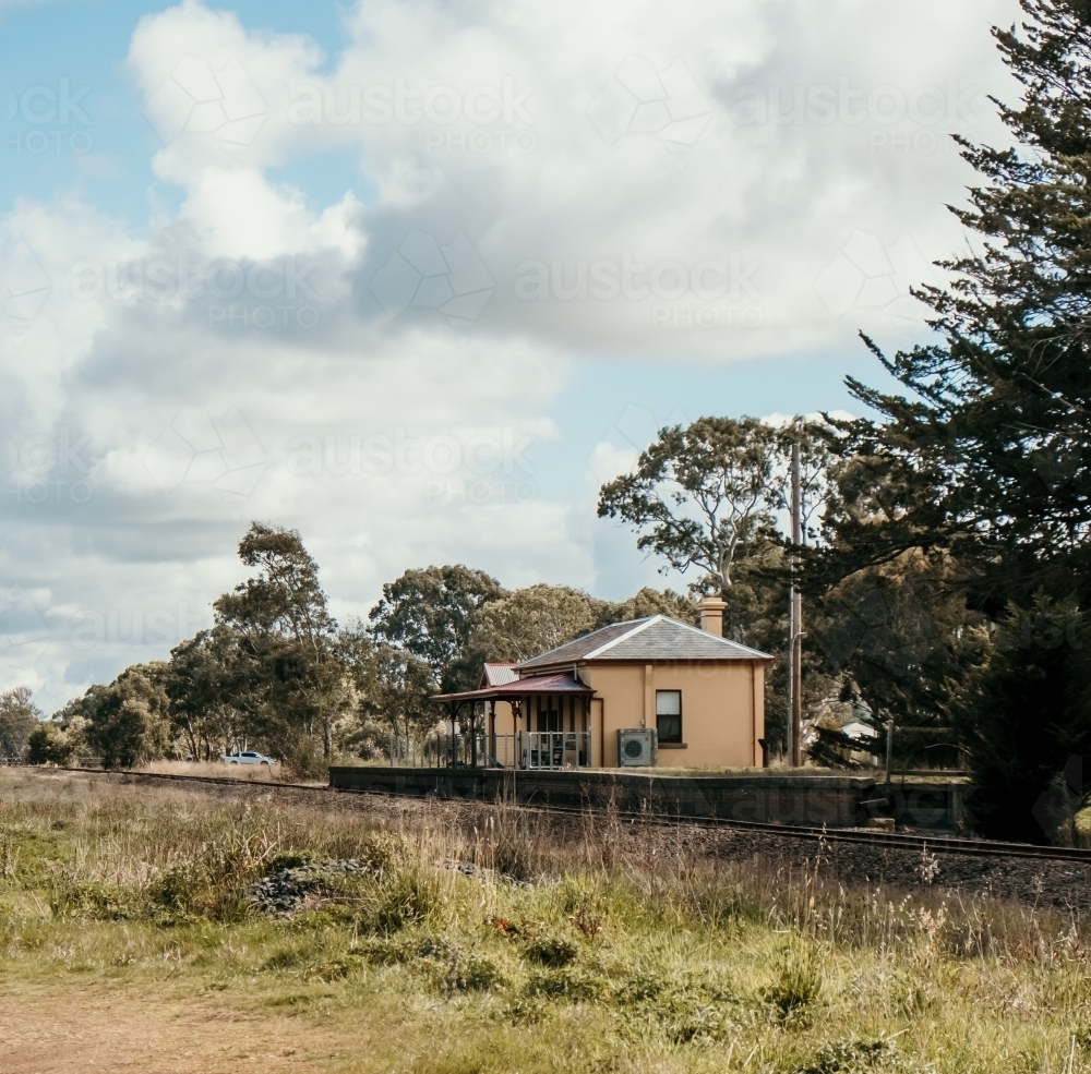 An empty train station on a sunny day - Australian Stock Image