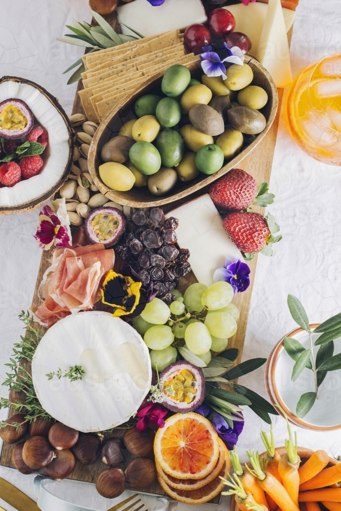 Antipasto platter, shot from above - Australian Stock Image