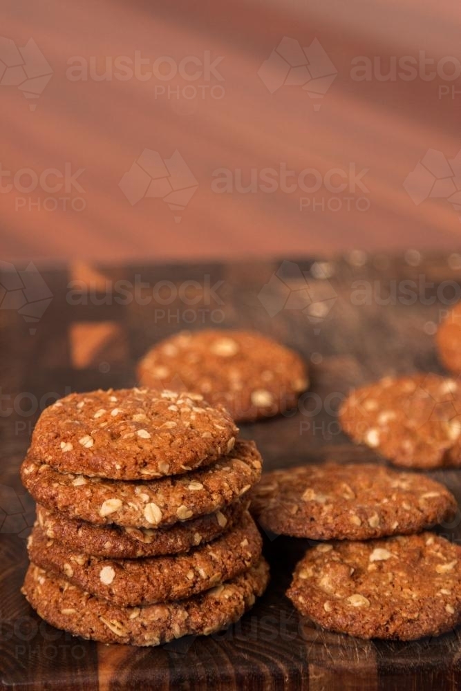 ANZAC biscuits on a chopping board - Australian Stock Image