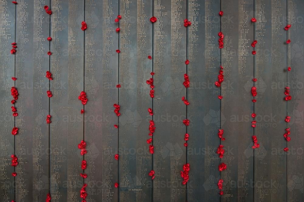 ANZAC DAY at the Australian War Memorial, wall of remembrance front on - Australian Stock Image