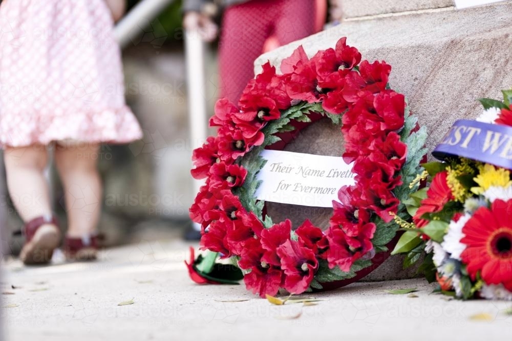 Anzac wreath at a monument - Australian Stock Image