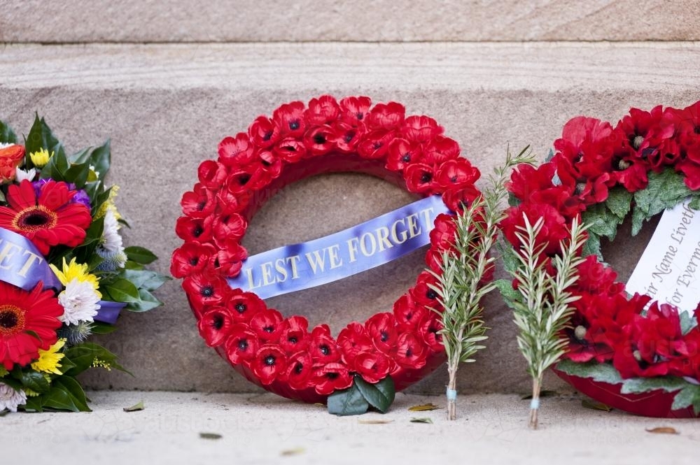 Anzac wreath at a monument - Australian Stock Image